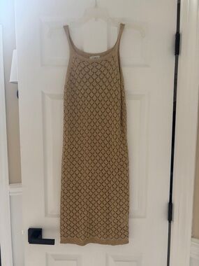 Floris Made in Italy Crochet Knit Midi Dress in gold